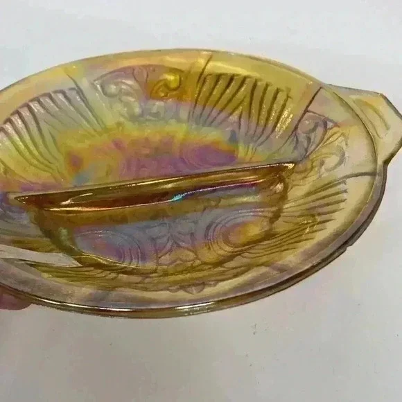 Vintage two-sided serving dish glass carnival 8 inches wide - Picture 3 of 5